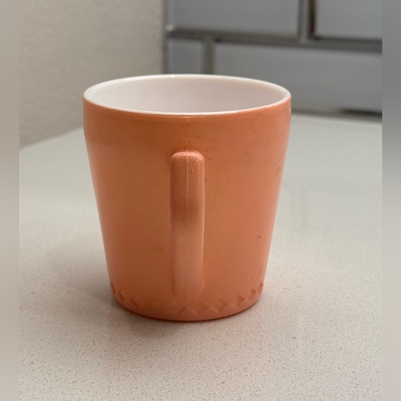 Vintage 1950s Hazel Atlas Baby Cup Coral Peach Diamond Pattern - Picture 3 of 11